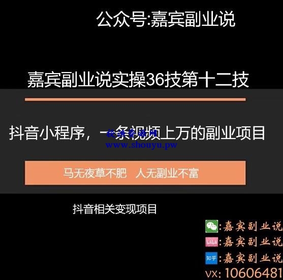 嘉宾副业说实操36技第十二技：抖音小程序教学，一条视频上万的实操项目教学