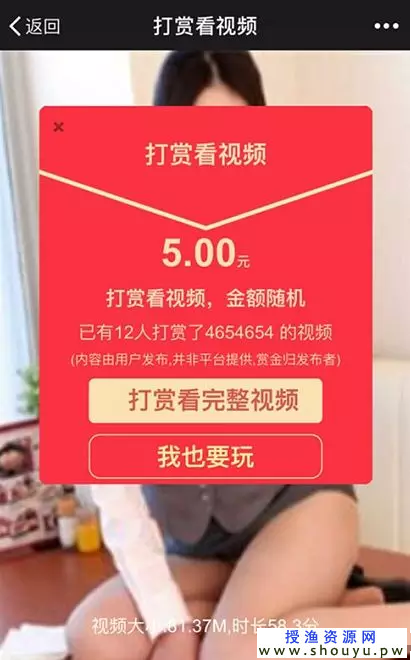 睡后收入，打赏看视频图片项目