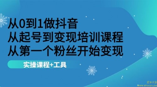 从0到1做抖音 从起号到变现培训课程 从第一个粉丝开始变现，实操课程+工具